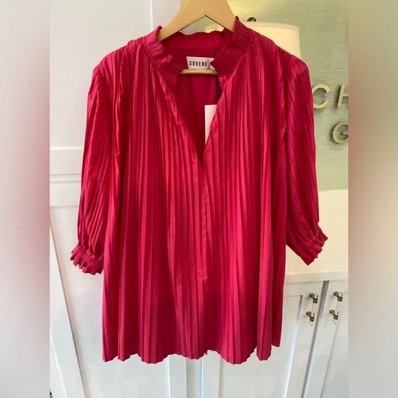NWT Sovere Oz Pleated Smock Dress - Cerise - Picture 2 of 4